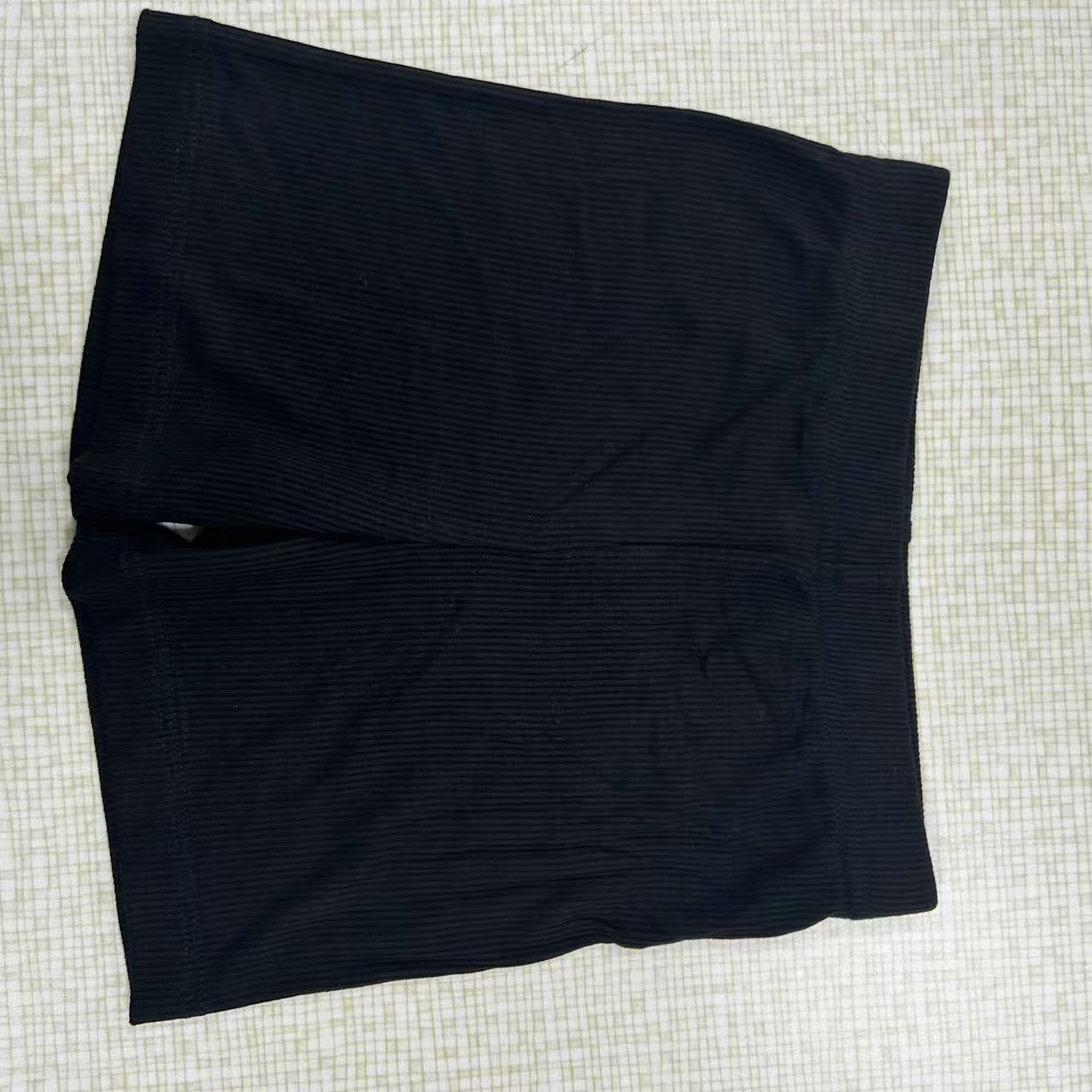 Solid Black Ribbed Biker Shorts