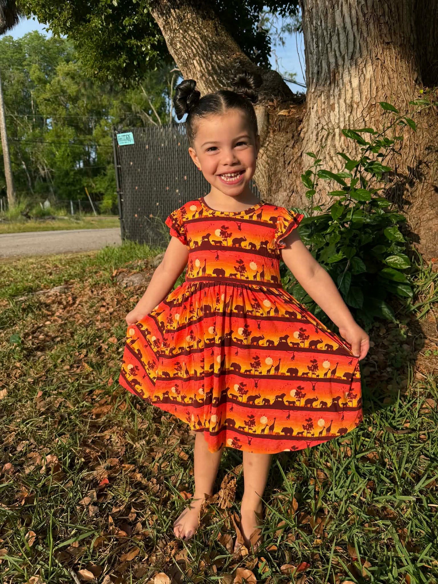 Sunset Safari Twirl dress with Bow back