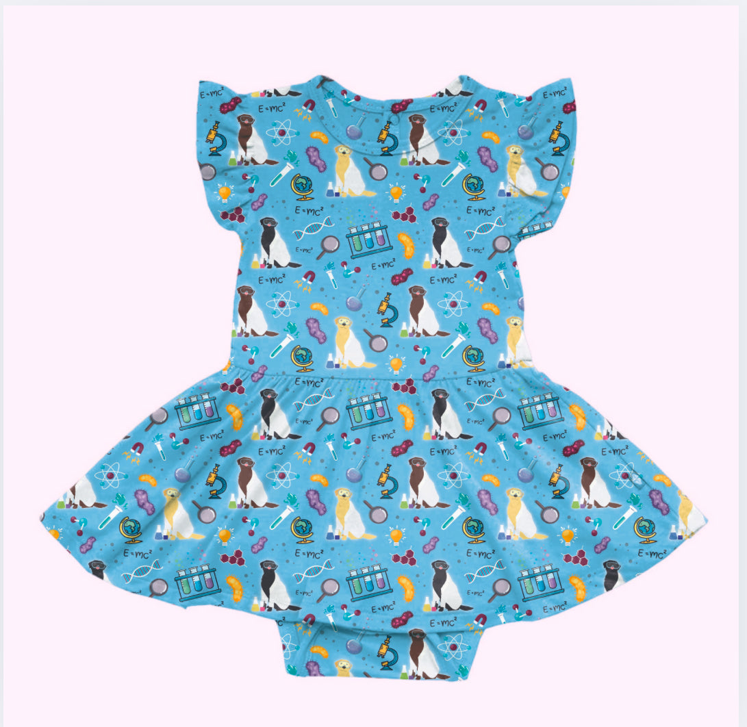 Science Labs Puppy Dogs Blue Bamboo Twirl Dress with Pockets