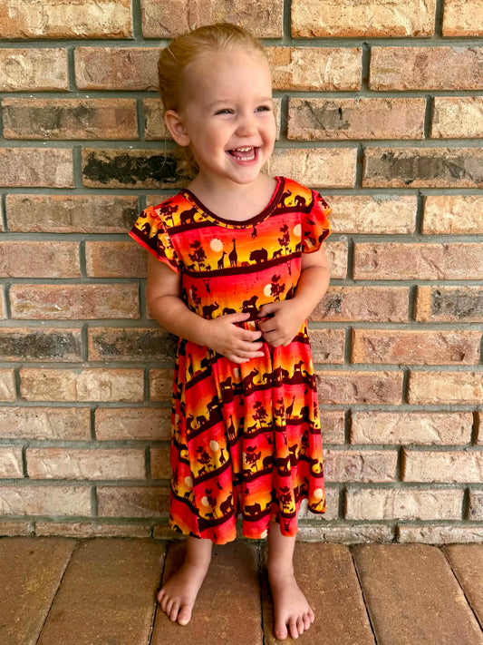 Sunset Safari Twirl dress with Bow back