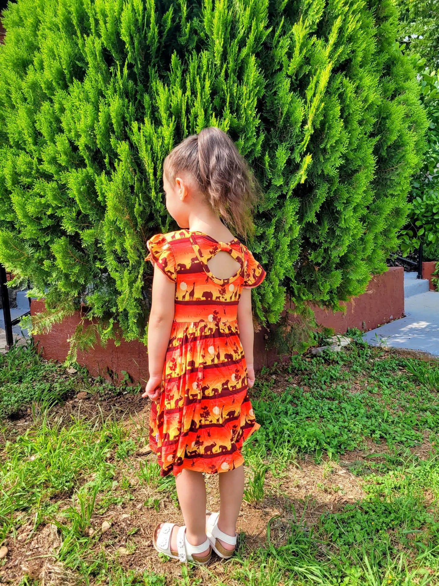 Sunset Safari Twirl dress with Bow back