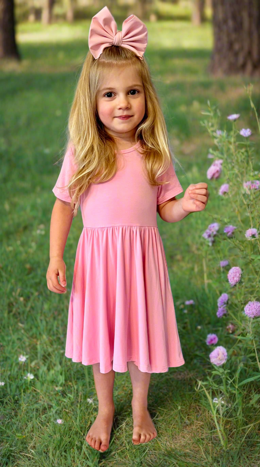 Tea Rose Pink Bamboo Twirl Dress with Pockets