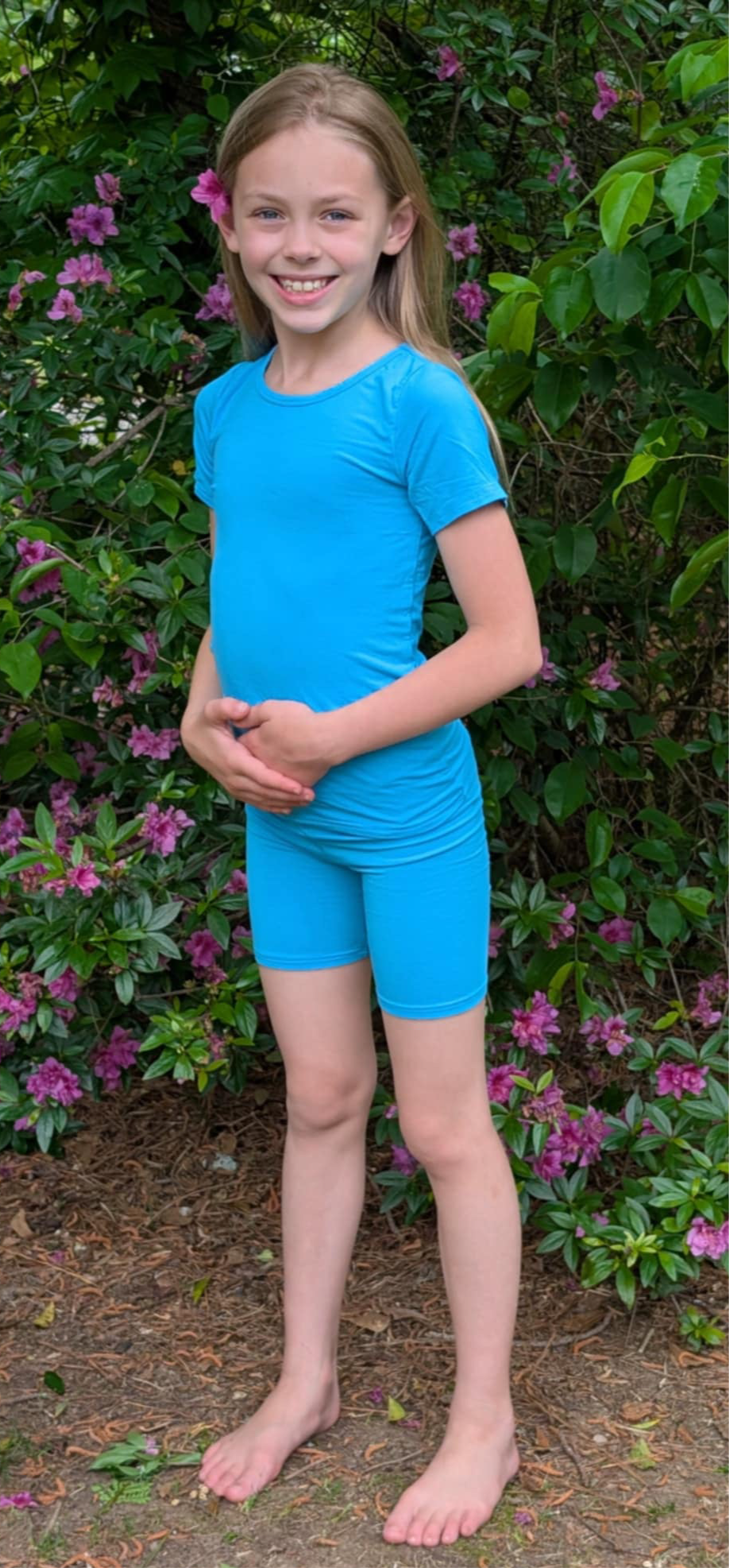 Cerulean Blue Two Piece Bamboo Shorts Pajama Set