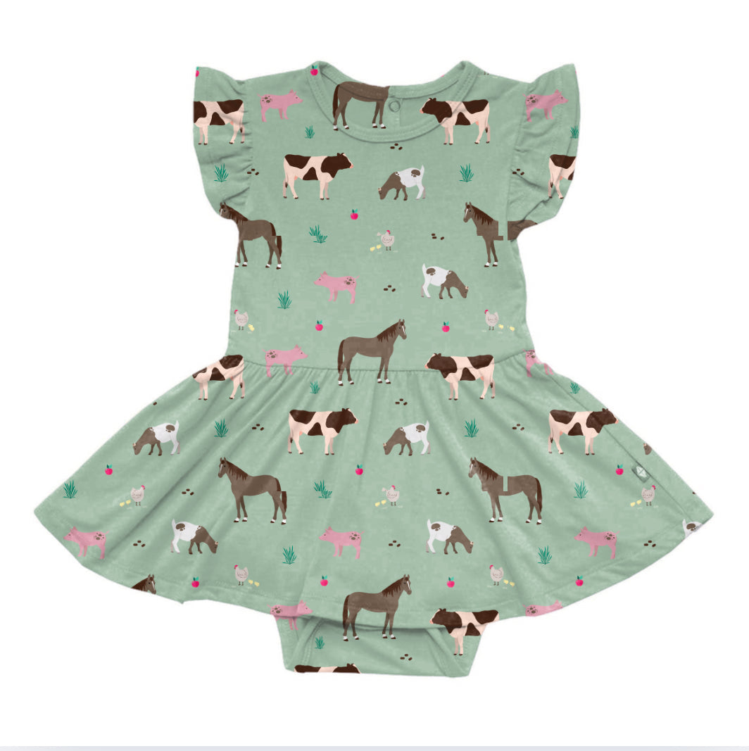 Grandpa’s Farm Sage Bamboo Twirl Dress with Pockets