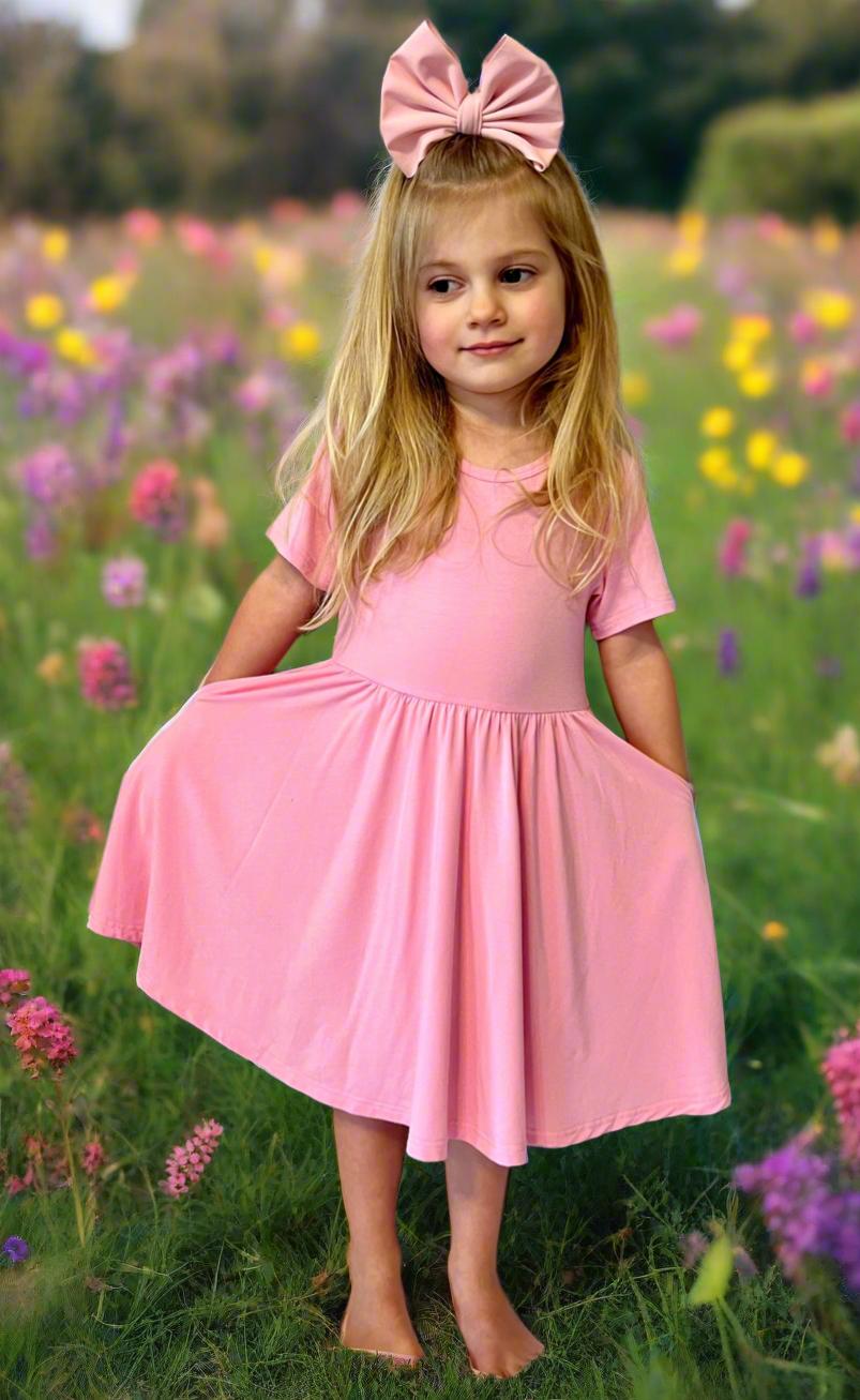 Tea Rose Pink Bamboo Twirl Dress with Pockets