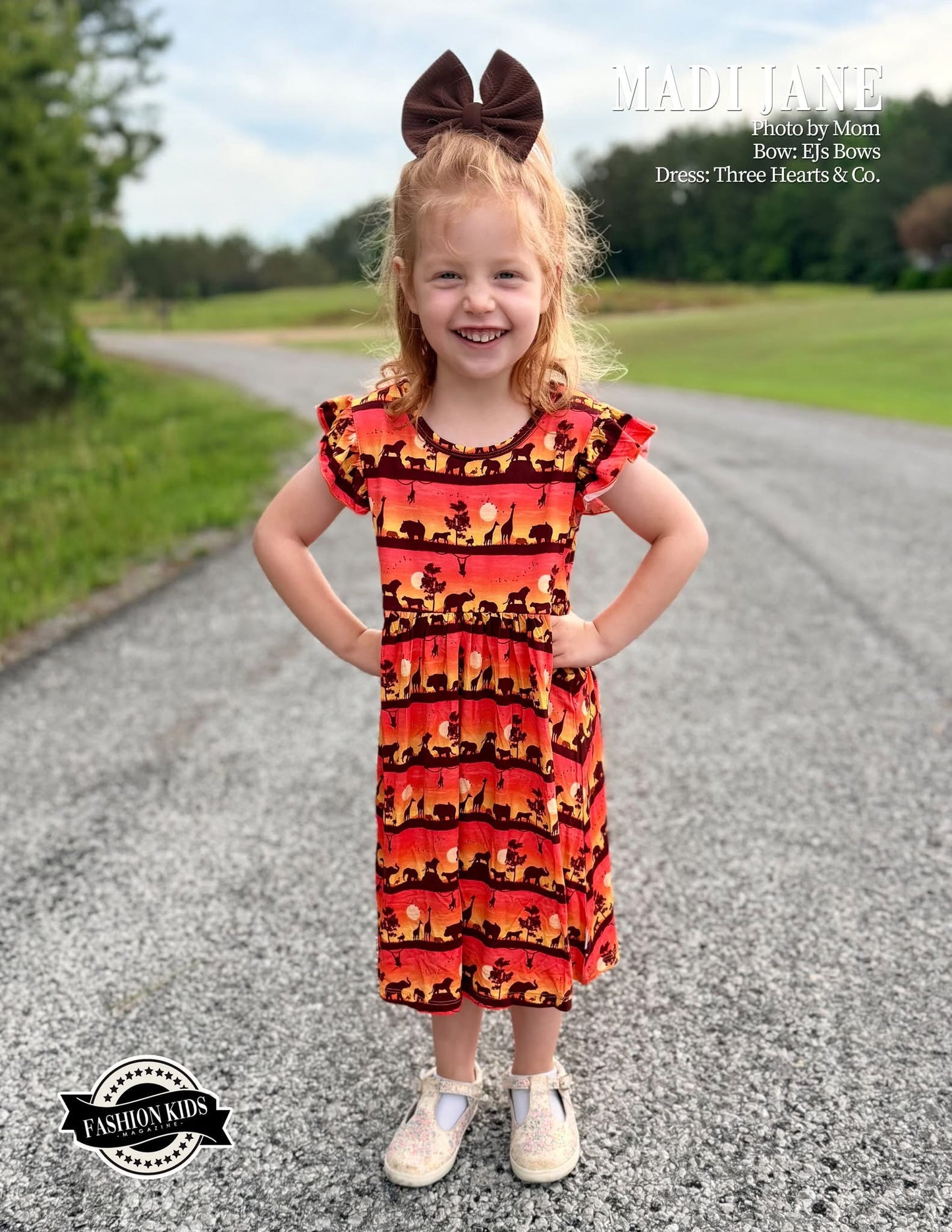 Sunset Safari Twirl dress with Bow back