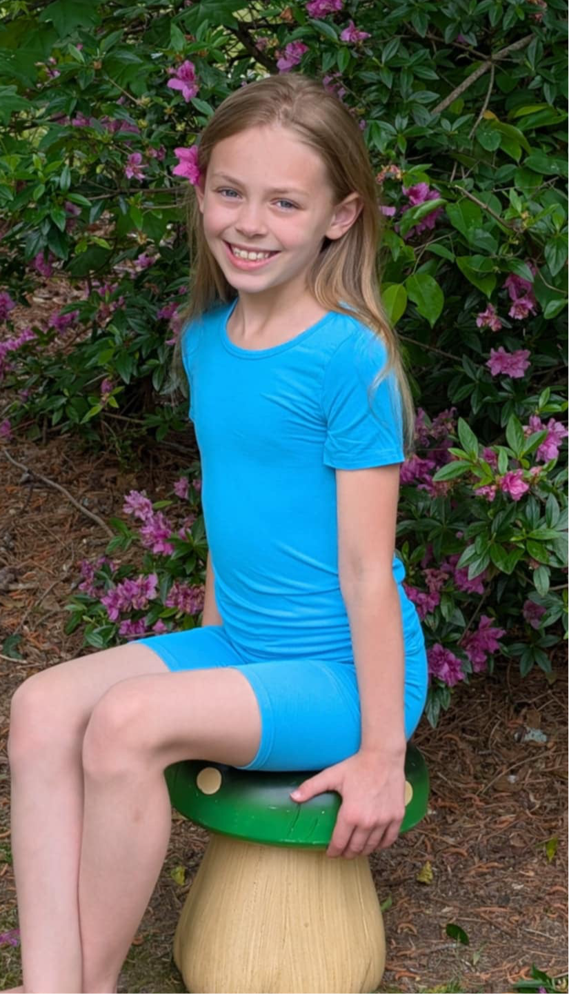 Cerulean Blue Two Piece Bamboo Shorts Pajama Set