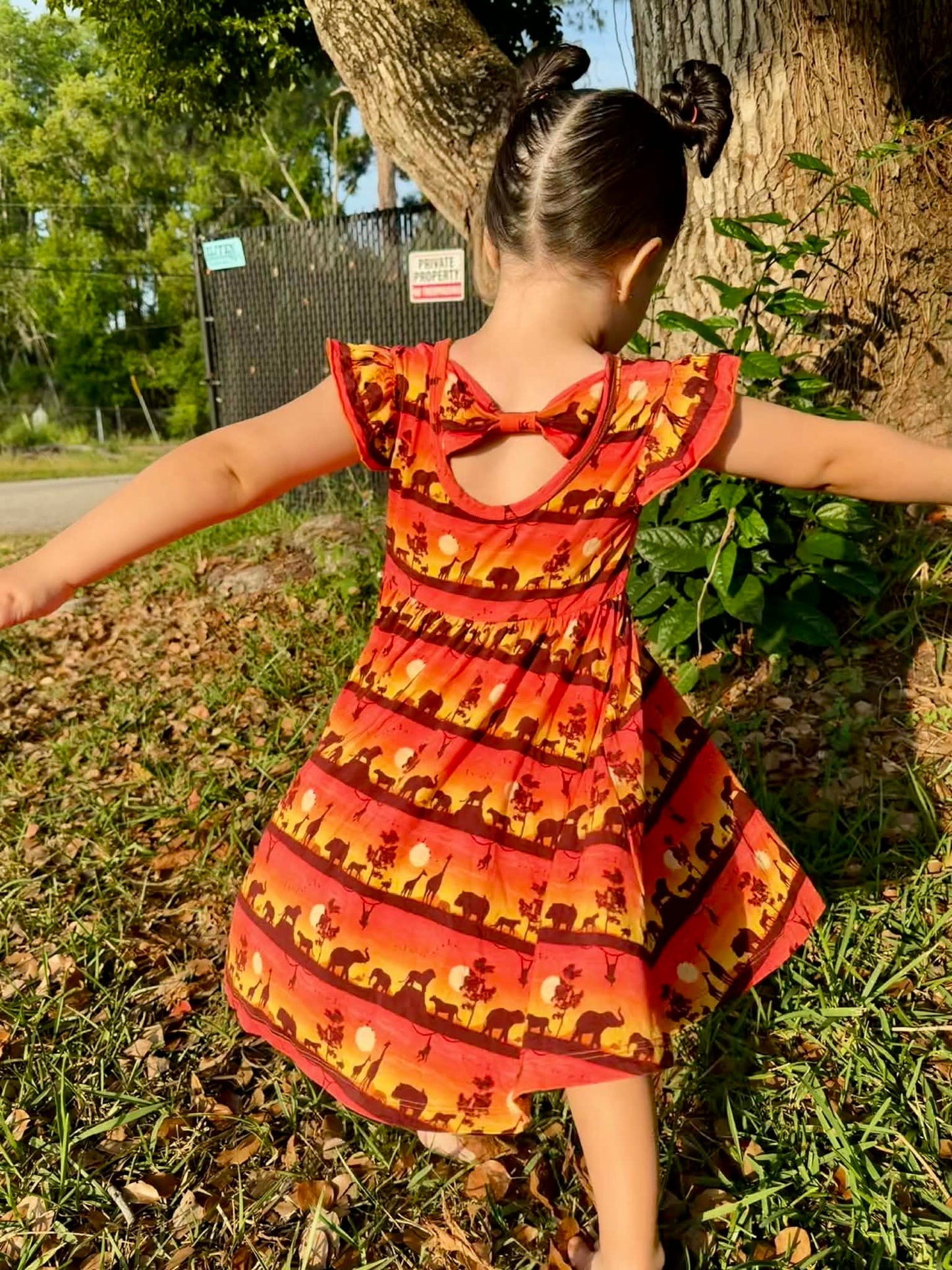 Sunset Safari Twirl dress with Bow back