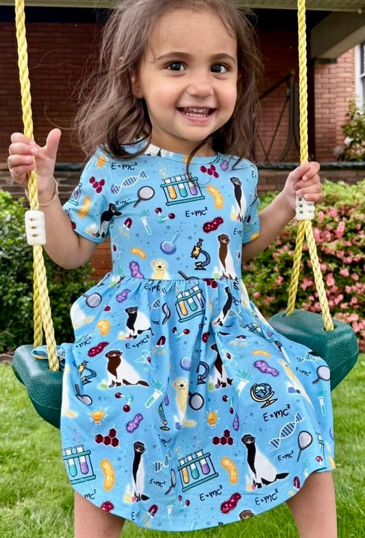 Science Labs Puppy Dogs Blue Bamboo Twirl Dress with Pockets