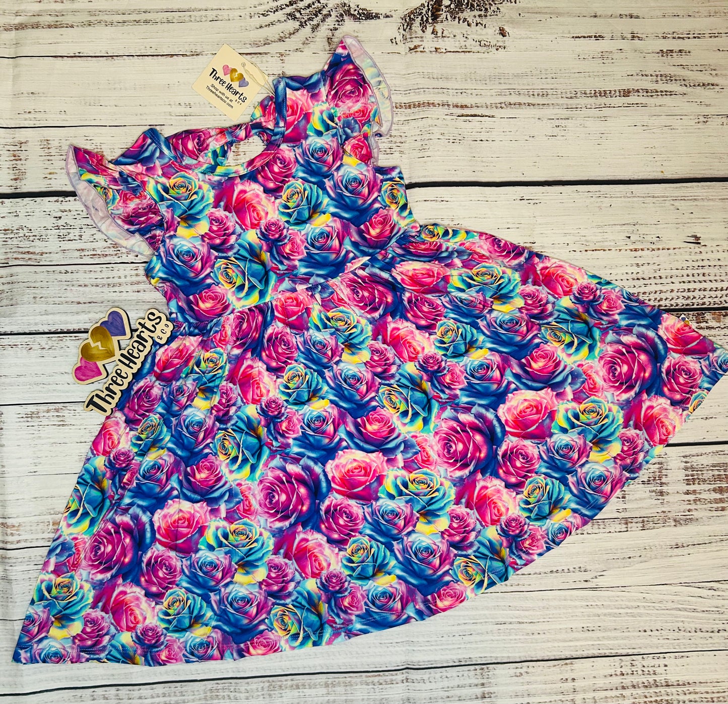 Fluorescent Flowers Twirl dress with Bow back