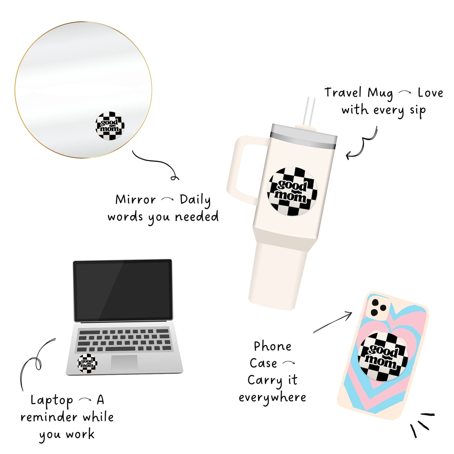 Good Mom Checkerboard Sticker