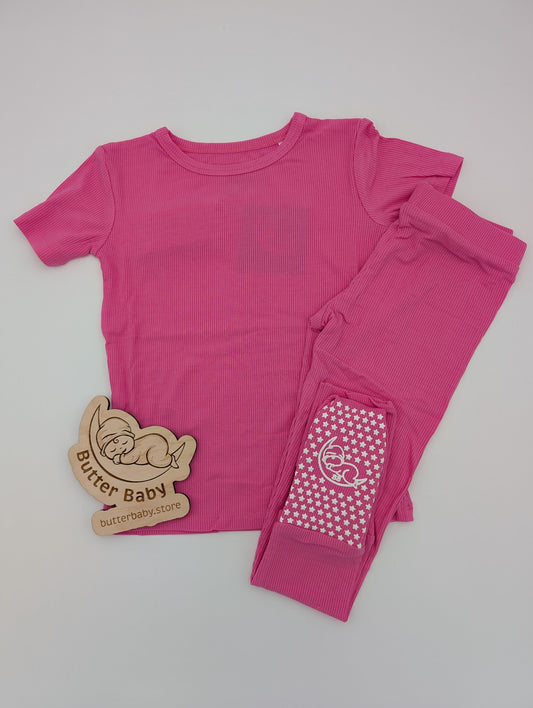 Pink Paradise ribbed Short Sleeve with pants 2pc Set